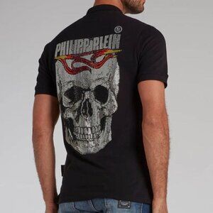 Philipp Plein rear crystal studded skull polo shirt